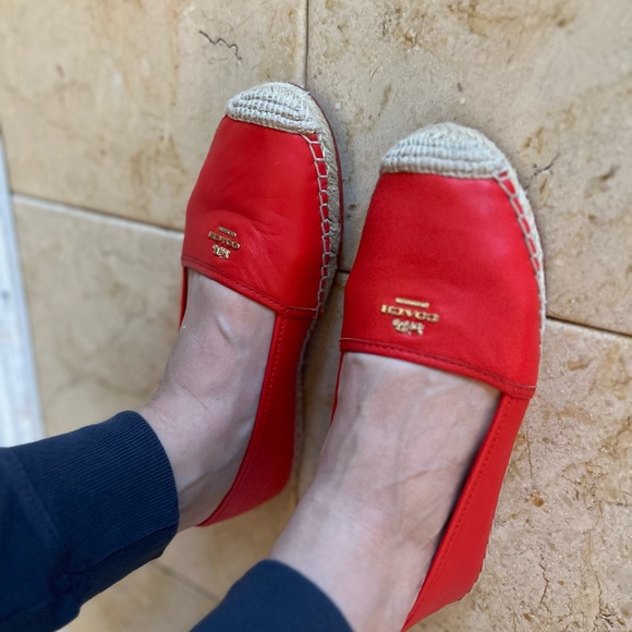 Coach espadrilles women red leather shoes size 8.5 - Picture 3 of 7